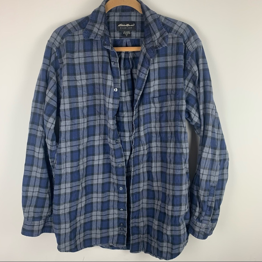Eddie Bauer Navy Blue Plaid Button Up Shirt